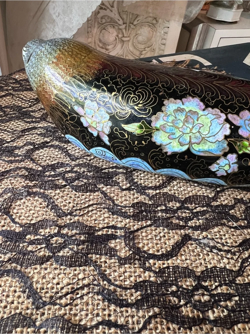 Gorgeous Vintage Cloisonne Seal Fish Figurine Hard to Find